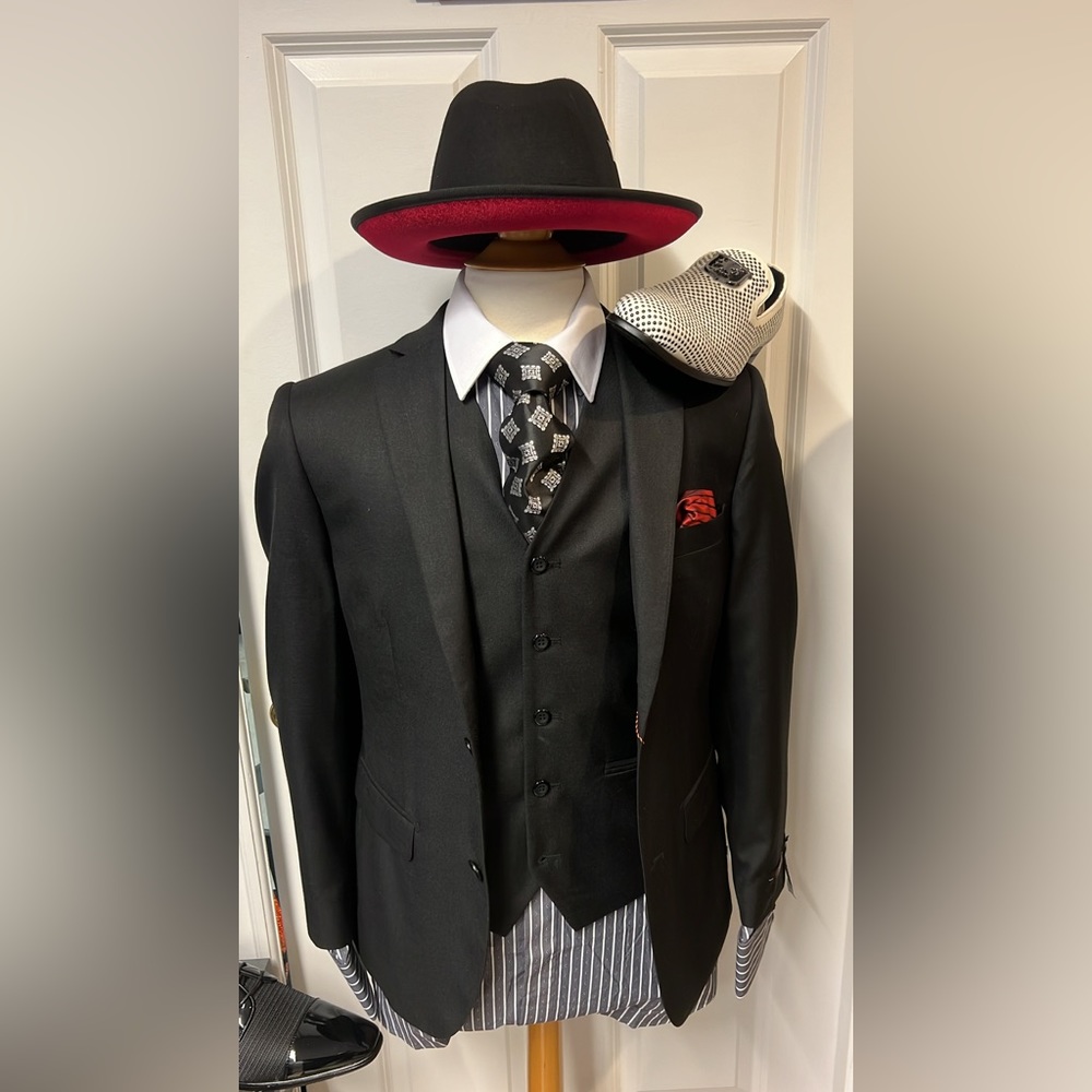 3PC Suit Slim Custom Package Deal !! Pearl Black Shark Skin Suit. Ask for colors